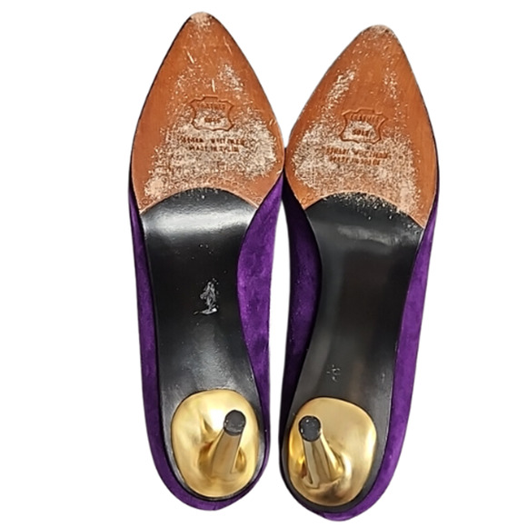 Stuart Weitzman Purple Suede Goldtone Stiletto Heel Pumps Size 7 1/2 M - Picture 10 of 15